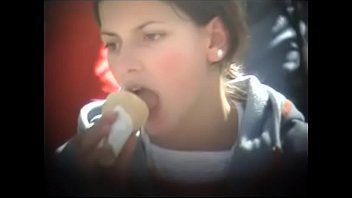 Bulgarian Super Beauty from Plovdiv Licking Ice Cream Cone Tries to Fit it in Mouth as Boyfriends Cock