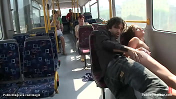 Little Euro babe fucks on a city bus