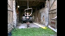 Tied up girl gets dirty outdoors